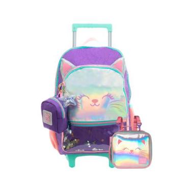 Imagem de Kit Escolar Mochila Rodinha+Lancheira Gatinho Glitter - Xeryus