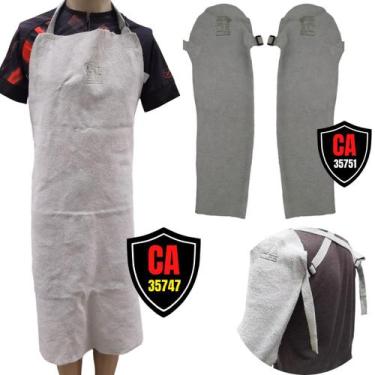 Imagem de Kit Avental Açougueiro Mangote Raspa Epi Soldador Segurança Corte Sold