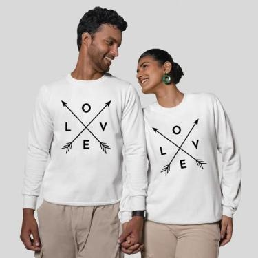 Imagem de Kit 2 Blusas Frio Moletom Careca Sem Capuz Casal Namorados Love Flecha