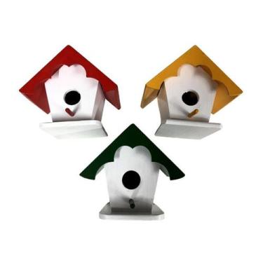 Imagem de Casinha Telhado Madeira (3un) - Cia dos Ninhos, Vermelho/Amarelo/Verde