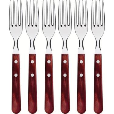 Imagem de Jogo 6 Garfos Polywood Jumbo Aço Inox Cabo Madeira Vermelho - Tramonti