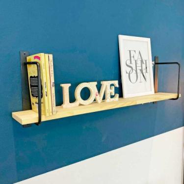 Imagem de Prateleira de Parede de Ferro e Madeira Bracket Industrial 90cm Natura