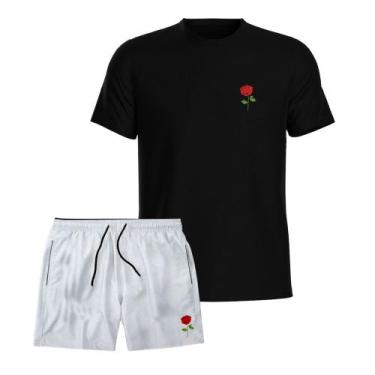 Imagem de Kit Conjunto Camiseta Estampada e Short Tactel Com Bolsos Masculino - 