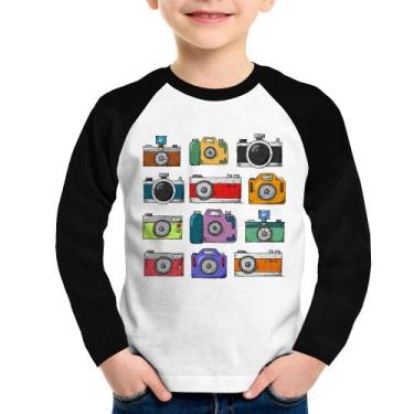 Imagem de Camiseta Raglan Infantil Câmeras Retrô Manga Longa - Foca na Moda, Bra