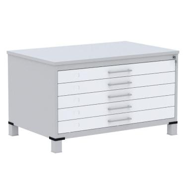 Imagem de Mapoteca 5 Gavetas Pandin 120 cm (Larg) Inmetro Tampo MDP Cinza Estrutura Aço Cinza Gavetas Brancas