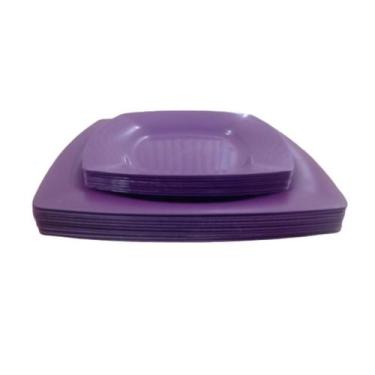 Imagem de Kit 6 Pratos Refeição + 6 Pratos Sobremesa Plástico Roxo - Fortinjet