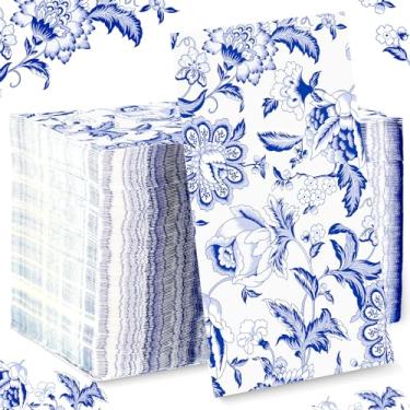Imagem de Fumete 150 pçs guardanapos florais azuis para convidados toalhas de mão decorativas papel descartável primavera flores guardanapos para banheiro casamento aniversário festa aniversário chá de bebê