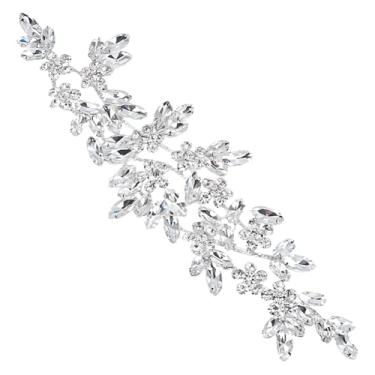 Imagem de FINGERINSPIRE Aplique de cristal de strass 21,8 x 6,3 cm prata casamento strass aplique flor strass aplique faixa aplique de strass para vestido de noiva vestido de casamento roupas sapatos