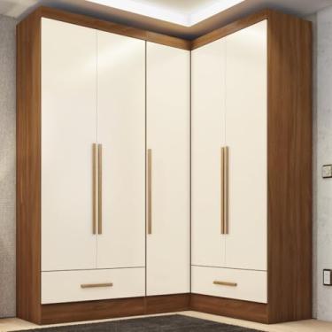Imagem de Quarto Modulado De Canto 3 Peças 5 Portas 2 Gavetas Smart Plus Cinamomo/Off White