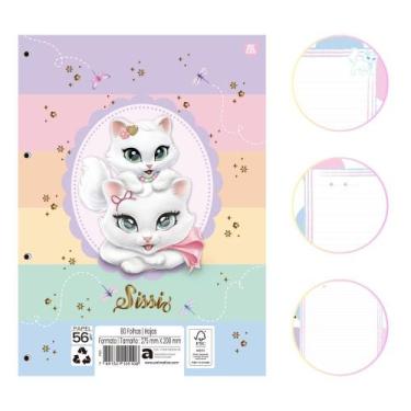 Imagem de Bloco para Fichário Caderno Argolado Gatinha SISSI Decorado 80 Folhas 