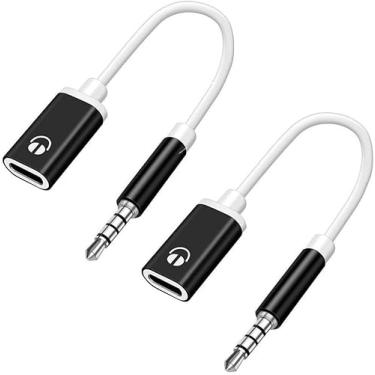 Imagem de Galepromot 2 cabos de áudio macho de 3,5 mm para fêmea tipo C, cabo analógico de 3,5 mm, conversor tipo C, adaptador de fone de ouvido compatível com laptops, tablets, smartphones, leitores de MP3,