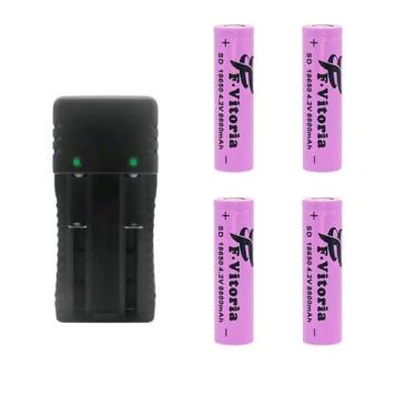 Imagem de Kit 1 Carregador De Bateria Duplo 2 Slot 14500 Mais 4 Baterias De Gran