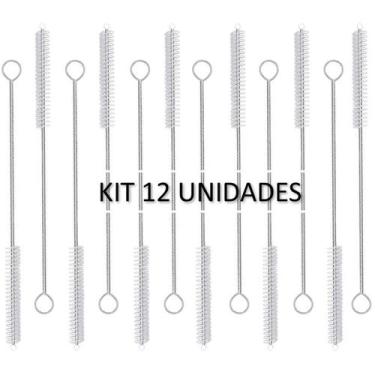 Imagem de Kit 12 Escova de limpeza de canudo Cerdas Nylon Haste Inox Flexível 21