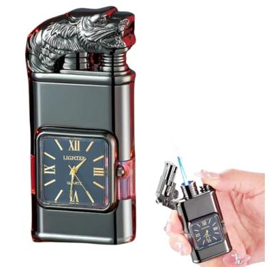 Imagem de Isqueiro Vintage com Relógio de Quartzo, Chama a Jato, Resistente ao Vento (preto2)