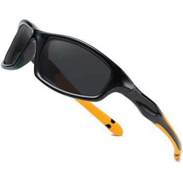 Imagem de Óculos de sol polarizados estilo esportivo infantil Duco Armação flexível de borracha para meninos e meninas K006, Black Frame Orange Temple Grey Lens, Middle