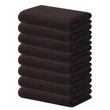 Imagem de Pano de prato Kitinjoy 100% algodão, tecido waffle, kit com 8 unidades, supermacio e absorvente para secar louça, pano de mão para cozinha, 33 x 71 cm, marrom-escuro
