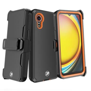 Imagem de Wireless ProTech Capa compatível com Samsung Galaxy XCover 7 modelo SM-G556B, coldre com clipe de cinto resistente com camada tripla de TPU e capa lisa de policarbonato (preto/laranja)