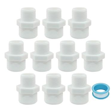 Imagem de Zorfeter 10 peças de PVC 1/5.1 cm a 3/10.2 cm bocal redutor sextavado, adaptador de acoplamento de rosca macho G1/2 x G3/4 macho de conexão de tubo de encanamento