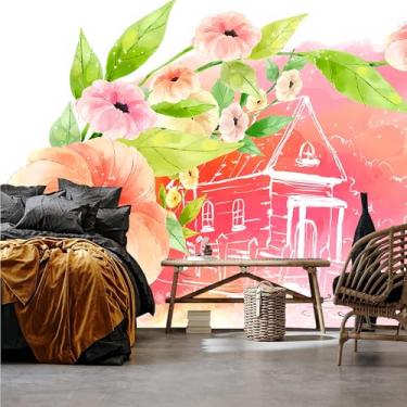 Imagem de Lcythiazole Papel de parede floral de tamanho personalizável - Papel de parede removível Boho floral para meninas quarto sala de estar