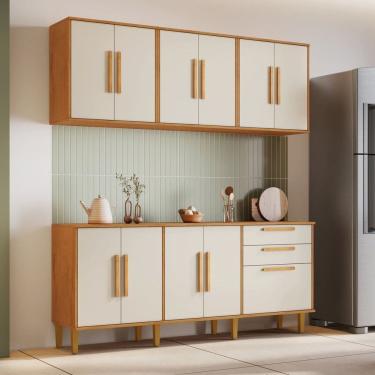 Imagem de Cozinha Completa 4 Peças 11 Portas 2 Gavetas Lorena Marrom/Bege