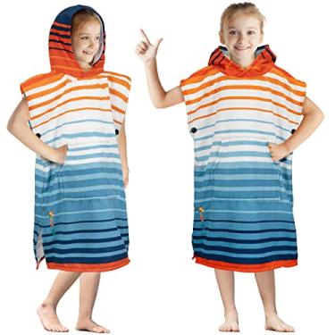Imagem de SUN CUBE Roupão infantil com poncho de surfe, toalhas de praia infantis para adolescentes, toalha de natação com capuz de microfibra vestível para meninos meninas adolescentes, Listra laranja, Teens