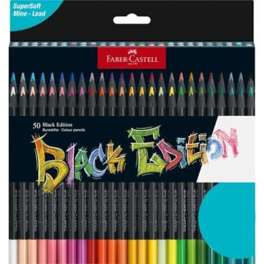 Imagem de Faber-Castell Lápis de cor edição preta – 50 unidades, madeira preta e grafite supermacio, conjunto de lápis de cor para artistas, materiais de arte para adolescentes, adultos, iniciantes e crianças