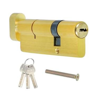 Imagem de PATIKIL Cilindro de trava de latão maciço, cilindro de fechadura de porta de tempestade de 90 mm (25/10/55) cilindro de fechadura de porta de tempestade com 3 chaves para porta de alumínio de madeira