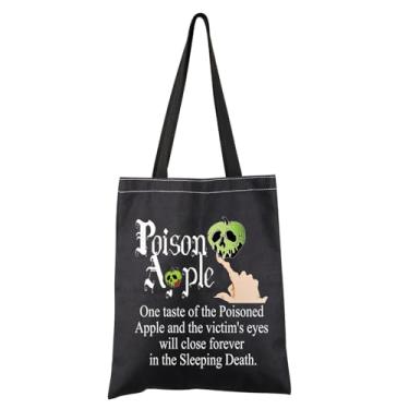 Imagem de FEELMEM Sacola de maçã venenosa, presente de rainhas do mal, bruxa, veneno, vilão, fãs, sacola de compras, presente de bruxa de Halloween, Preto, One Size