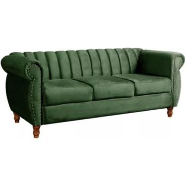 Imagem de Sofá Chesterfield 3 Lugares Realeza Vintage Retrô Veludo Verde - Bella