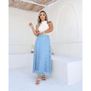 Imagem de Saia Longa Plissada Tule Poá Forro Helanca Light Moda Evangélica - Jes