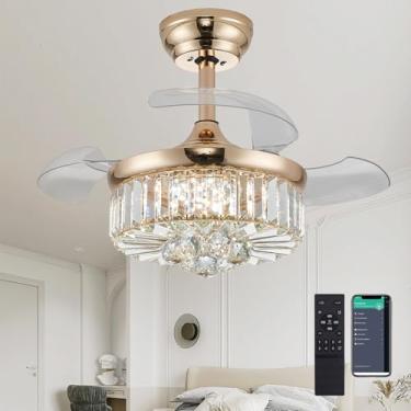 Imagem de DuMaiWay Ventilador De Teto Com Lustre Dourado De 30" E Cristal Moderno, Ventilador De Teto Reversível Com Temporizador Retrátil Regulável Para Sala De Jantar, Sala De Estar E Quarto