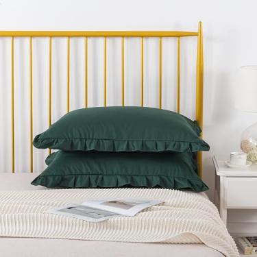 Imagem de H HOUSEHOLD Conjunto de 2 fronhas King Size - Fronha boho chique com babados, pacote com 2, capas de almofada super macias e aconchegantes com fecho de envelope, 50 x 91 cm, verde escuro