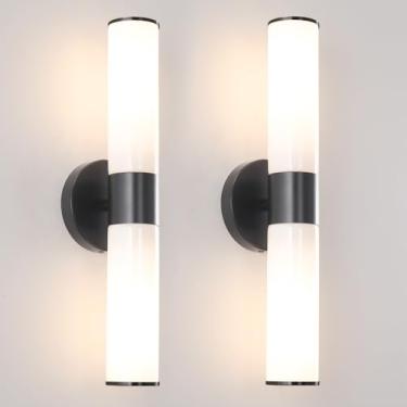 Imagem de Daunton Conjunto De 2 Arandelas Pretas, Iluminação De Parede Moderna, Luzes De Banheiro Com Cúpula De Vidro Branco Opala, Arandela Sobre Espelho, Luminárias De Parede Para Sala De Estar, Quarto, Cor