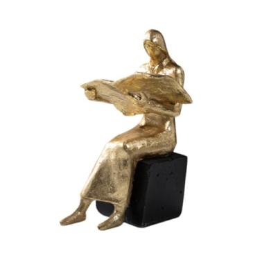 Imagem de IEUDNS Leitura de leitor estatueta estátua resina resina bookend decoração de desktop ornament Book Reader Sculpture for para Shelves Sala de mesa da mesa, Mulher
