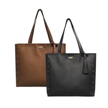 Imagem de Bolsa Sacola Feminina Grande De Ombro Kit 2 Peças - CINF, Preto, Caram