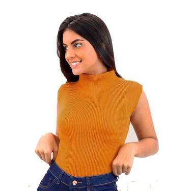 Imagem de Blusa Feminina Regata Tricot Top Gola Alta Social Elegante - Swiss Bou