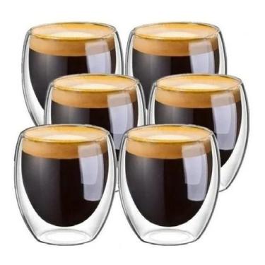 Imagem de Kit 4 Copos P/ Café Dupla Parede De Vidro 80ml Mimo Style, Transparent
