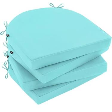 Imagem de Topotdor Conjunto de 4 almofadas de cadeira para ambientes externos, 48 x 48 x 7,6 cm, à prova d'água, para móveis de exterior, almofadas de assento de canto redondo, almofadas de cadeira com gravatas