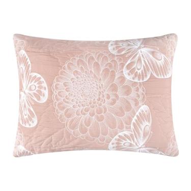 Imagem de Greenland Home Fashions Capa de almofada reversível Matelassé Flor de Mariposa e Borboleta, King, Rosa