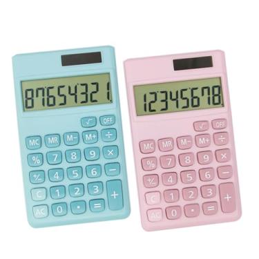 Imagem de Calculadoras básicas padrão pequena calculadora digital de mesa com visor LCD de 8 dígitos, bateria solar inteligente calculadora tamanho de bolso para crianças para escola em casa (rosa azul 2 peças)