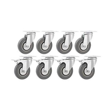 Imagem de Kit 8 un rodízio roda giratório e freio pvc cinza 3" 76mm - VONDER