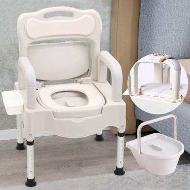 Imagem de Cômodas de cabeceira para idosos, resistente e resistente, suporte de 251 kg, com assento acolchoado de 35 cm, corrimão removível, cadeira de penico para adultos com altura ajustável, vasos sanitários