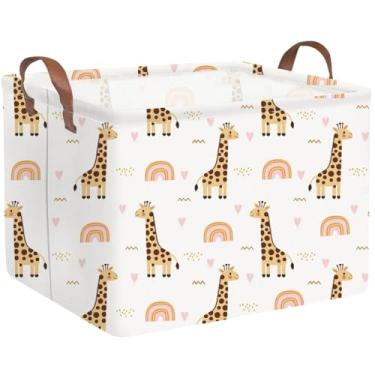 Imagem de FXOCSHE Cesta Retangular De Girafa Fxolcshe, Cesto Roupa Suja Dobrável À Prova D'Água Para Berçário, Armazenamento Bebês, Caixa Brinquedos Crianças, Cestas Presentes Bebês Quarto (Girafas)