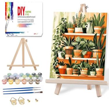 Imagem de Ausanrl Pintura De Plantas Por Números Com Moldura E Cavalete Madeira - Kits Para Adultos Em Tela Emoldurada, Planta Adulta, Faça Você Mesmo Emoldurada Decoração Parede Casa 12 X 16 Polegadas