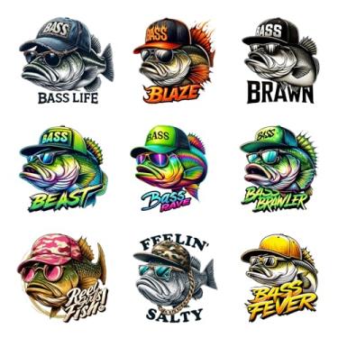 Imagem de Amazingxy Adesivos Térmicos Para Transferência De Ferro Pesca Bass Life, 9 Peças, Roupas, Apliques Laváveis, Faça Você Mesmo, Prensa Térmica, Vinil, Camisas, Capas Travesseiro