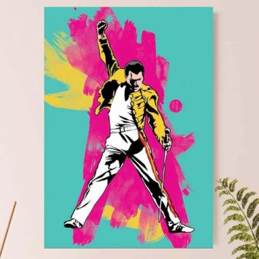 Imagem de Quadro Decorativo Freddie Mercury, Placa MDF A4 19x28cm, Impressão em Papel Fotográfico, Cor Branca, Retangular