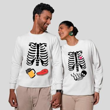 Imagem de Kit 2 Blusas Frio Moletom Careca Sem Capuz Casal Namorados Festa-Masculino