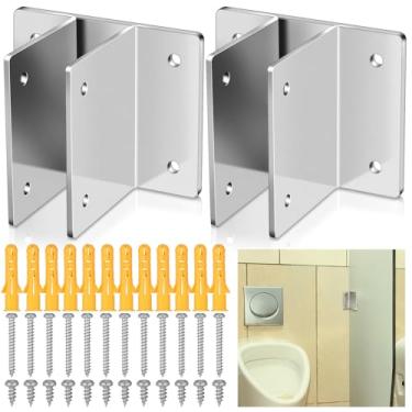 Imagem de Blulu Pacote com 2 suportes grandes de tela de mictório de dois ouvidos para painéis grossos de 2,5 cm com fixadores, clipes de tela de mictório de altura dupla polidos, ferragens de divisória de