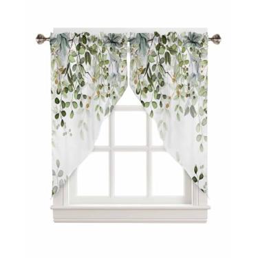 Imagem de Cortina Swag Valances Eucalipto Folhas Botânicas Cortinas de Janela de Cozinha Aquarela Planta Folha Pequena Tratamento de Janela Verde Sálvia Café Cortinas Curtas para Tratamento de Banheiro Cortinas