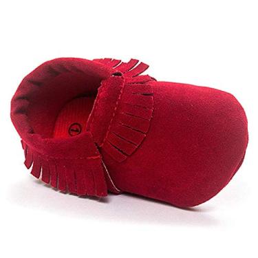 Imagem de CENCIRILY Mocassim infantil com franjas, mocassim para meninos e meninas, com borla, couro de camurça, sola macia, mocassim para primeira caminhada, sapatos de berço, A09 Vermelho, 3-6 Months Infant